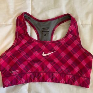 Nike Pro Dri-Fit Pink Plaid Sports Bra Size Small
